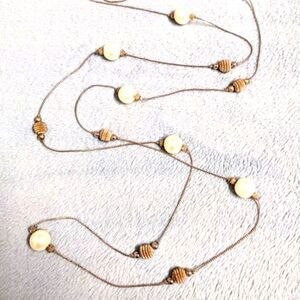 Vintage Long Faux Pearl and Silver Plated Necklace - 72" long